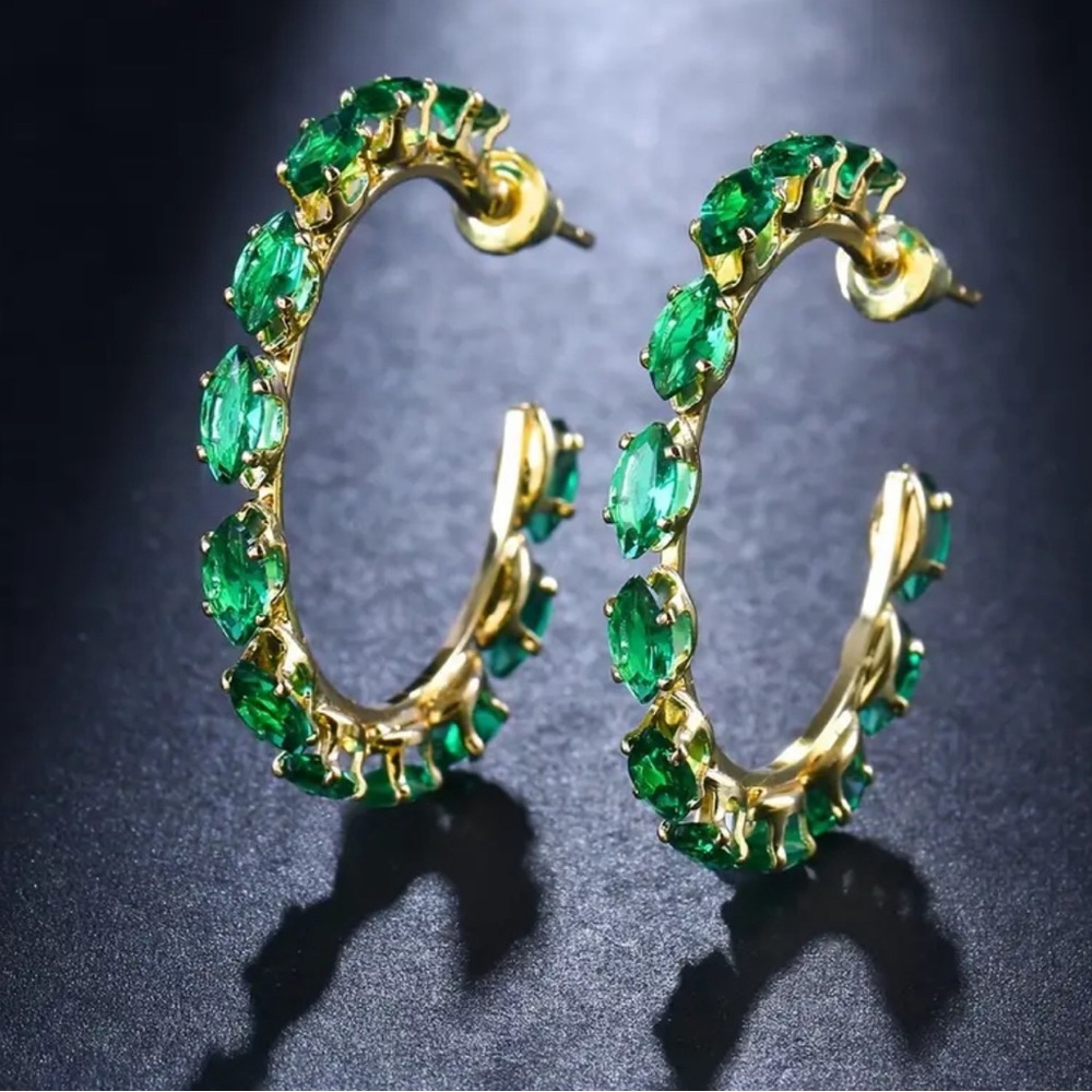 Green Rhinestone Hoop Earrings